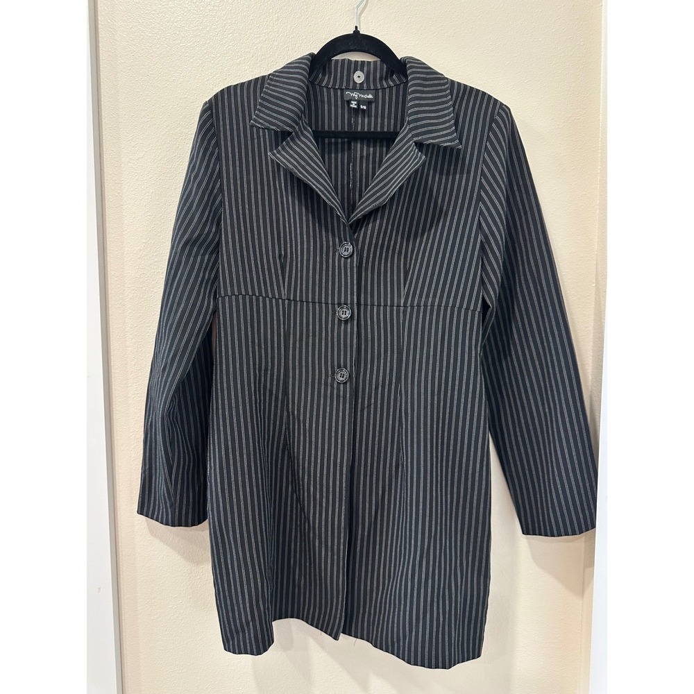 My Michelle Womens Black Pinstripe Longline Blazer Jacket Vintage 9/10
